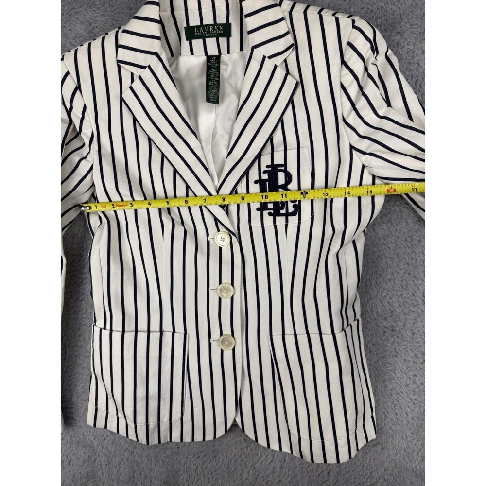 Lauren Ralph Lauren White Blazer with Navy Pinstripes and Embroidered Logo - Picture 7 of 10